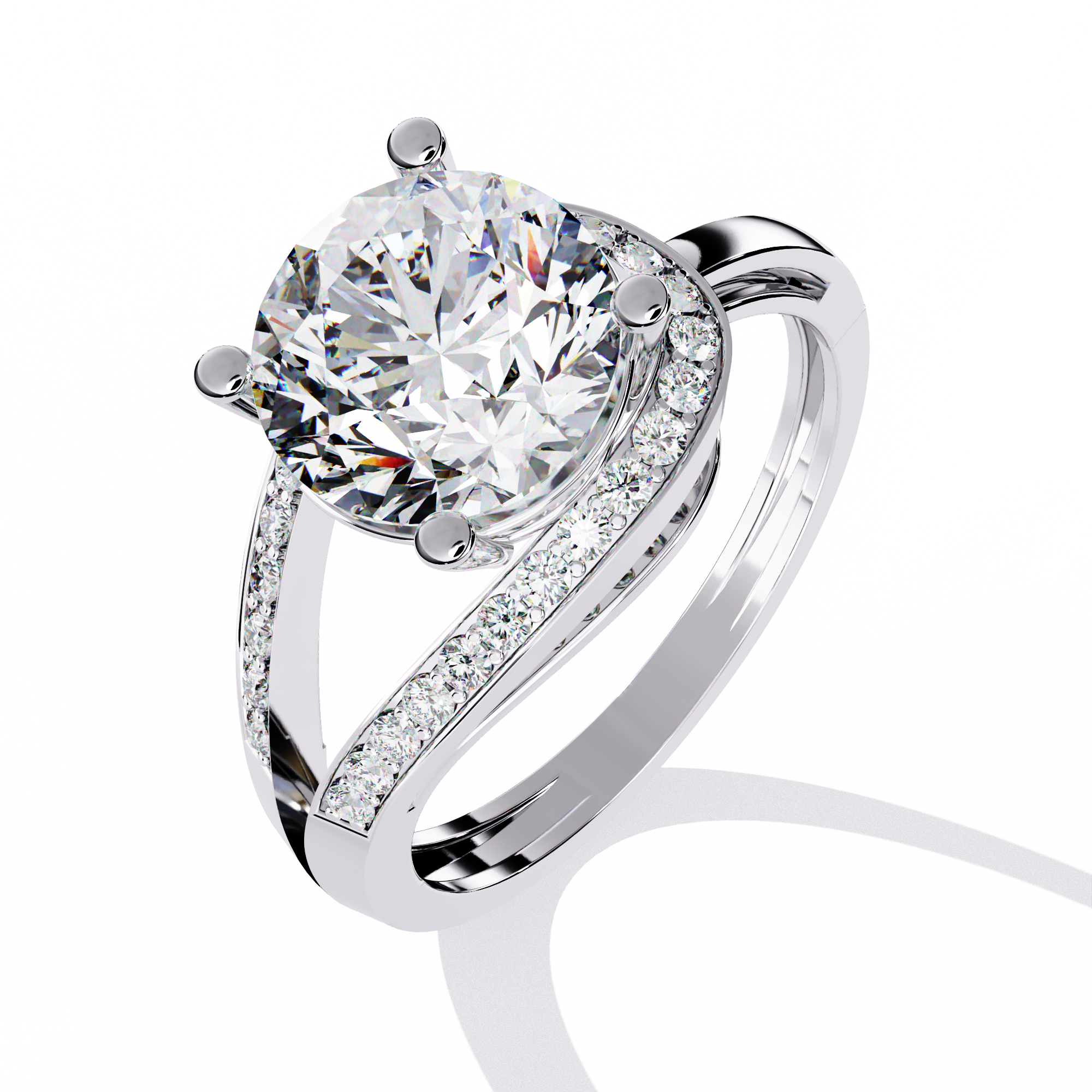 Solitairekart – 2.96 ct Lab Grown Halo Split Shank Ring – 14K Yellow Gold